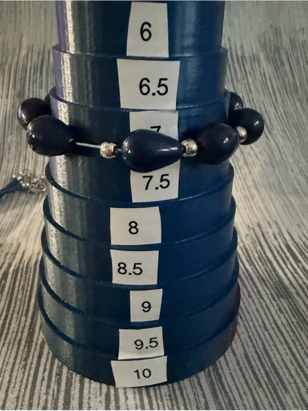 Navy Cord Necklace with Silver Disc Pendant and Navy Bead Bracelet Set